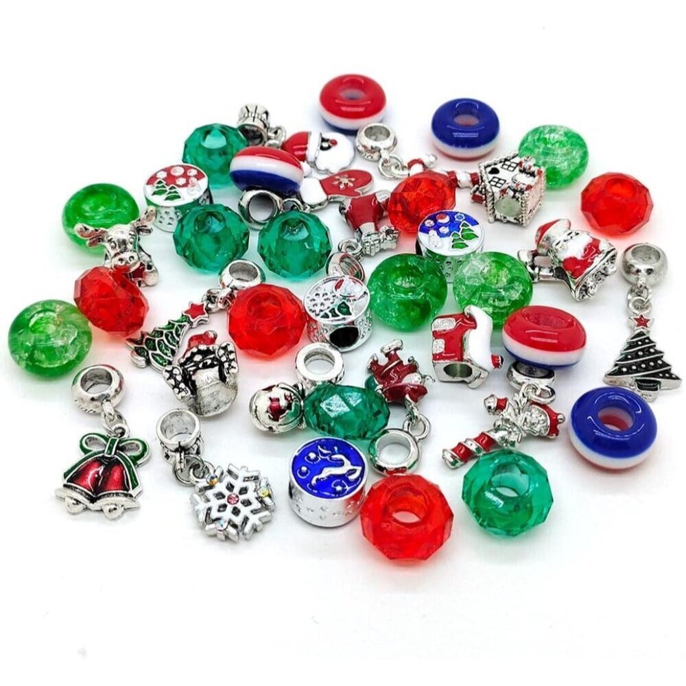 Mixed Christmas Beads 40pcs Jewelry Making Charms Rhinesotone Big Hole Enamal Al